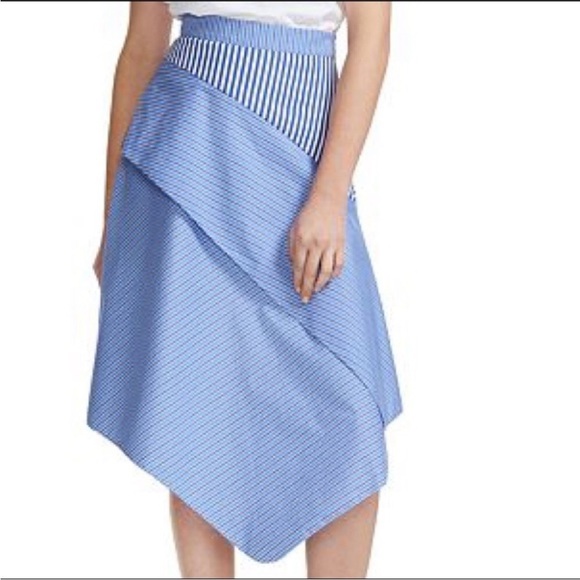 Maje Asymmetrical Midi Skirt Blue Striped Ruffle Size 36 US 4